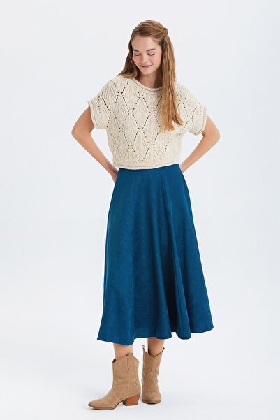 Clandestino Knitted Patterned Short Sleeve Sweater Beige