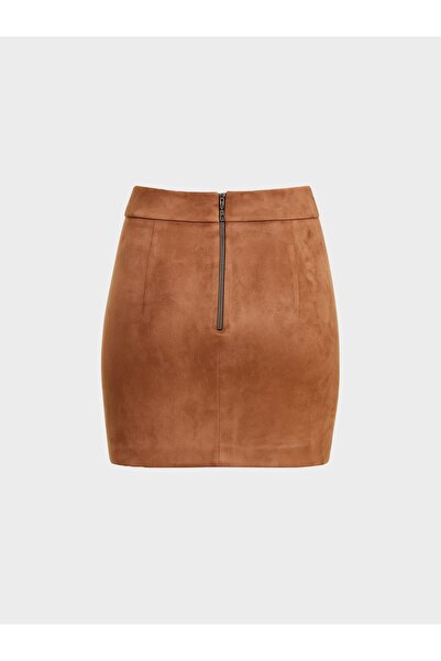 RİVUS Zipper Detailed Suede Mini Skirt - Brown