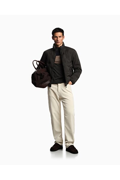 Emporio Armani Men's 100% down Mock Neck Zip Long Sleeve Khaki Jacket Em003045 Af18232-U8120