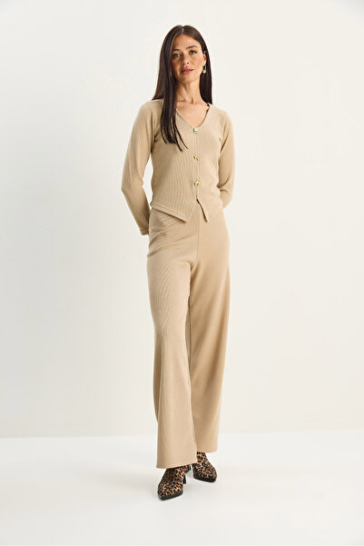 Bianco Lucci Women's V-Neck Button Accent Piece Thessaloniki Top and Bottom Set 4107 60283782