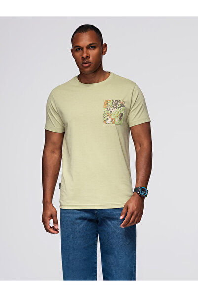 OMBRE Men's Cotton T-Shirt with Printed Pocket - Light Olive V2 OM-TSPT-0227