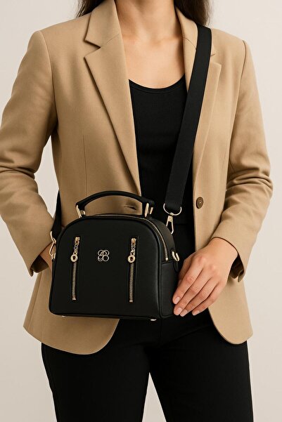 Av A Dos Women's Black Multi-Compartment Faux Leather Classic Hand Shoulder Bag