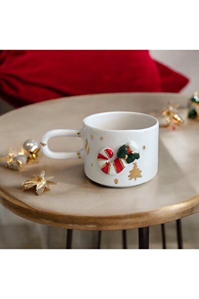 terraco ceramic New Year's Candy Cane Embossed Handmade Ceramic Mug