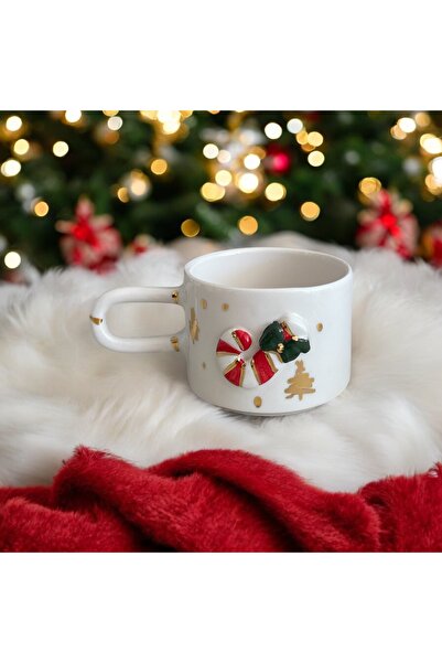 terraco ceramic New Year's Candy Cane Embossed Handmade Ceramic Mug