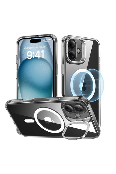 ESR Classic Hybrid (HaloLock) case with stand compatible with iPhone 16 (clear)