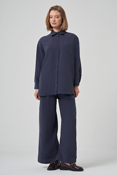 Nuss Shirt Wide Leg Pants Set 1021 Navy Blue