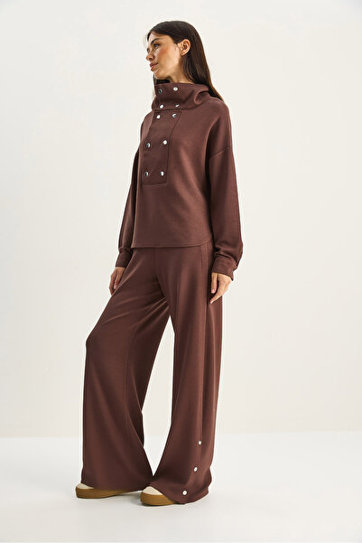 Bianco Lucci Women's Mock Neck Snap Detailed Modal Bottom-Top Set 4046 60283775