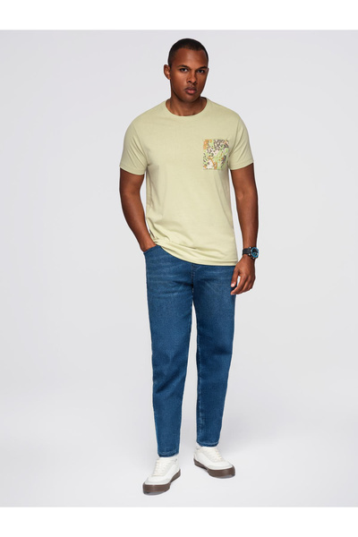 OMBRE Men's Cotton T-Shirt with Printed Pocket - Light Olive V2 OM-TSPT-0227