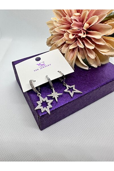 YSX JEWELRY Star Pendant 3-Piece Steel Earring Set