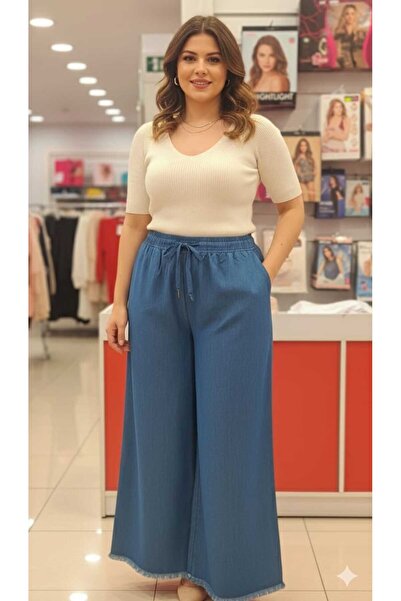 MODA Bolmpaça lastikli büyük beden tesettüre uyumlu likrasız ince kot