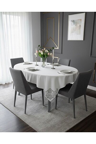 Daimon Home Gri 160*260 Cm Güpürlü Masa Örtüsü