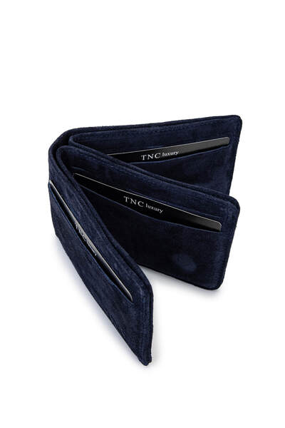 Tamer Tanca Men's Genuine Leather Navy Blue Nubuck Wallet Wallet