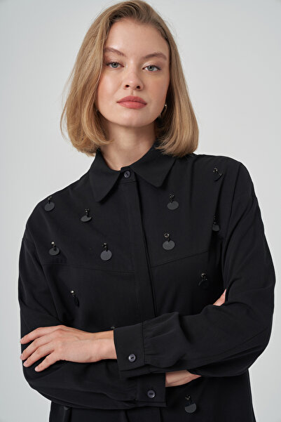 Nuss Sequin Detail Shirt Pants Set 1031 Black