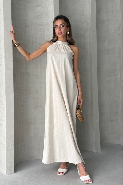 Ulino Rochie largă din in cu guler tip Yakadan