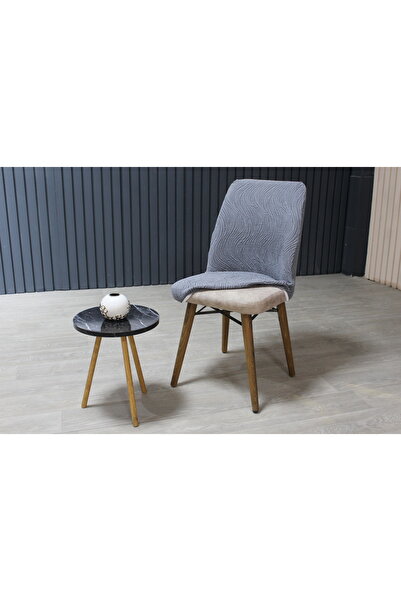 Yellow Home OVAL SANDALYE KILIFI JAKAR 6'LI SET KOYU GRİ