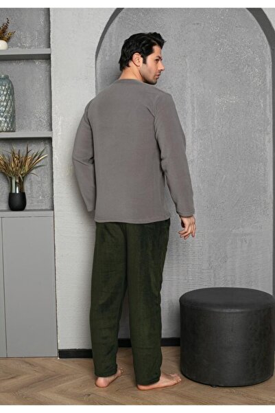 Serena Men's light gray & black "STRONG STAY" cold season pajamas - polar material