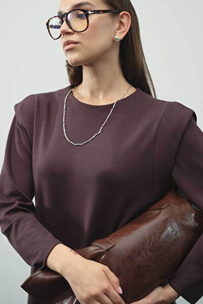 Hooopstore Aller Detailed Compact Cotton Brown Dress