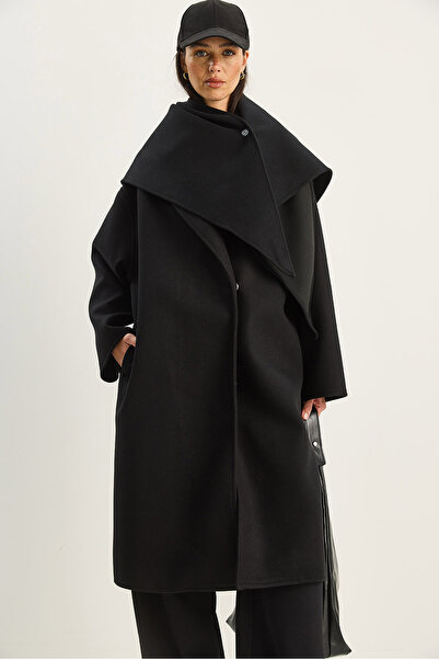 Bianco Lucci Women's Lapel Collar Coat with Scarf Accessory Oversized Cashmere Coat 0215 60283771