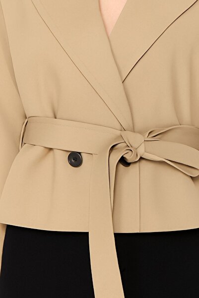 HAKKE Woven Trench Coat Crop Blazer Jacket