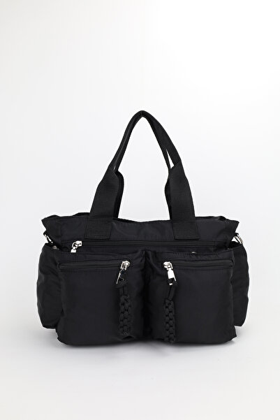 NOTHING Women's Black Parachute Fabric Multi-Pocket Hand and Shoulder Bag Bera