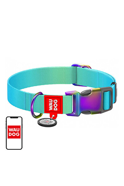 WAUDOG gradient nylon dog collar with QR code, blue, size M