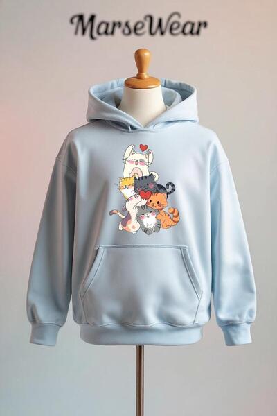 Vordevia سويت شيرت قطني كبير الحجم مطبوع عليه صورة قطة، مصنوع من 3 خيوط