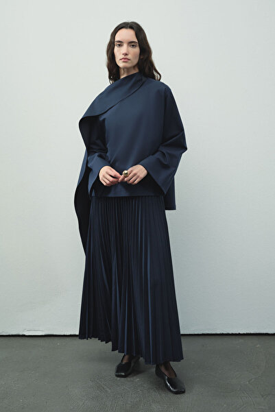 Hooopstore Pilisoley Polyviscon Navy Blue Skirt