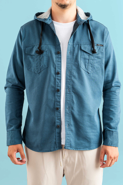 bombe Ανδρικό τζιν πουκάμισο με κουκούλα