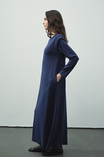 Hooopstore Aller Detailed Compact Cotton Navy Blue Dress