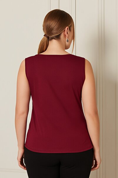 Seamoda Degaje Yaka Sandy Plus Size Women's Basic Blouse 4 Seasons Comfortable Use Stylish Athlete-Bordo