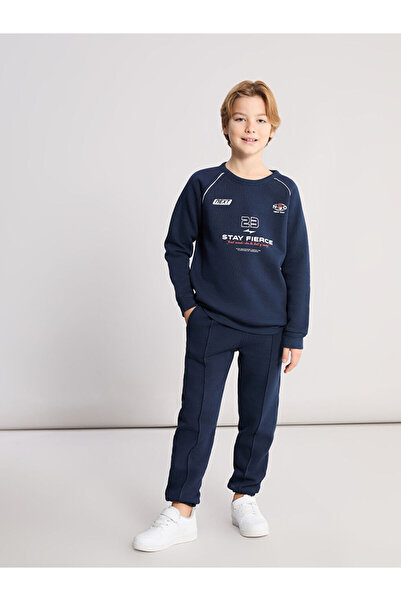 LC Waikiki Lcw Kids Navy Blue Crew Neck Boys' Tracksuit Set