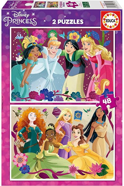 EDUCA Disney Princess Puzzle Set, 2 Puzzles × 48 Pieces, Ages 4+, Princess Edition (Rapunzel, Mulan