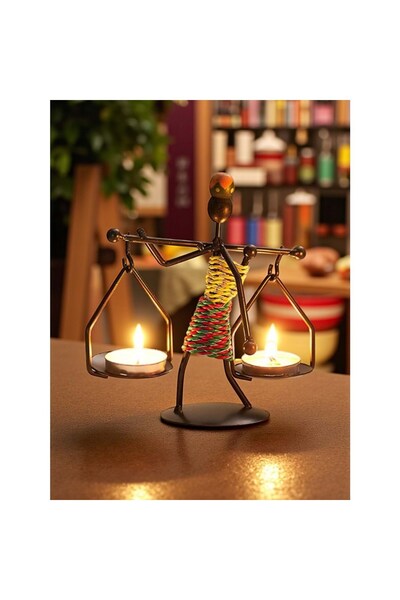 nesever store Retro Afrika Temalı Denge Mumluk / Çift Şamdan Tutucu - Masa De...