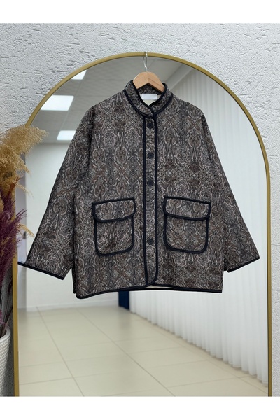 BENAHOLL Μπουφάν με έθνικ σχέδιο με διπλή τσέπη με κουμπιά και γιακά σταυρωτό-HE8415 Μαύρο