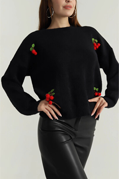 ikomteks Cherry Detailed Soft Knit Sweater