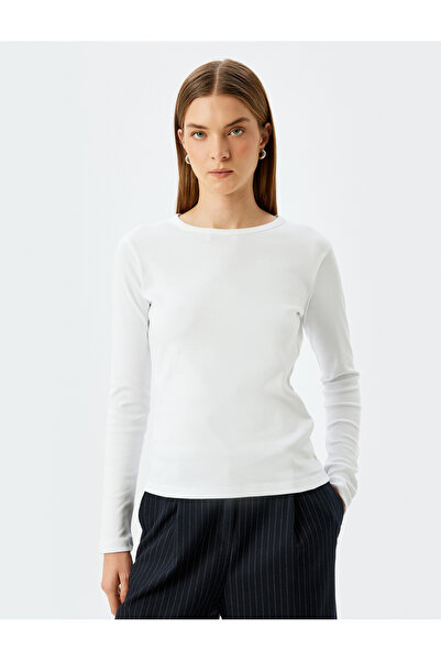 Koton Tricou basic cu mânecă lungă de bumbac cu guler rotund