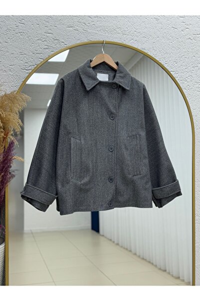 BENAHOLL Aliona Short Coat with Epaulet Sleeves and Batwing Sleeves-Ek687 Anthracite