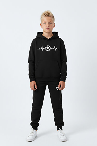 panios kids 3 İplik Winter Ş Fleece-Lined Pulse Football Print Detailed Boys' Tracksuit Set