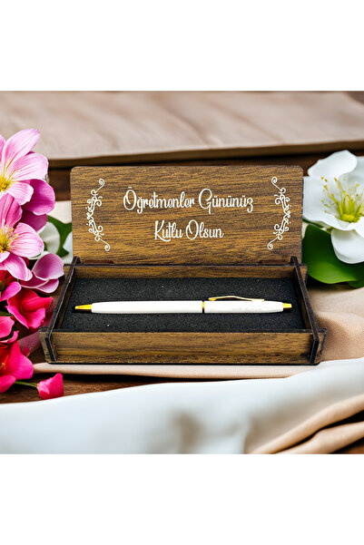 Hediyenikap Teachers' Day Designed Wooden Pencil Case - Beige