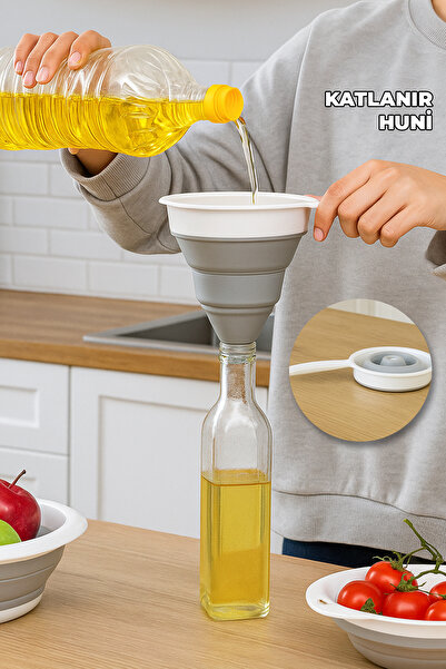 Destpak Space-Saving Collapsible Funnel - Bottle Jar Canister Funnel - Foldable Accordion Funnel - Silicone Funnel