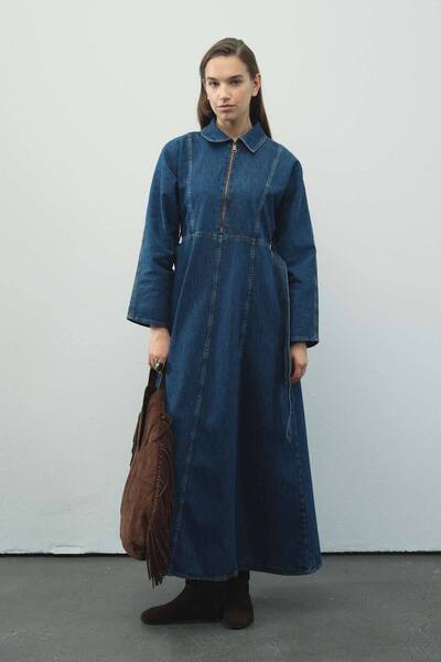 Hooopstore Τζιν μπλε φόρεμα με λεπτομέρεια με φερμουάρ