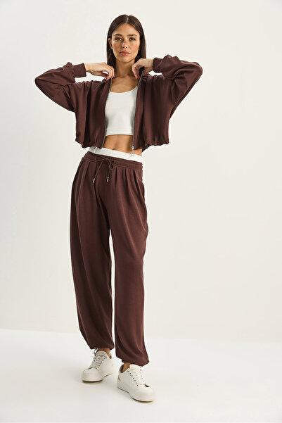 Bianco Lucci Women's Hooded Cardigan Crop Tank Top High Waist Pants Relaxed Modal 3-Piece Suit 4062 60283773