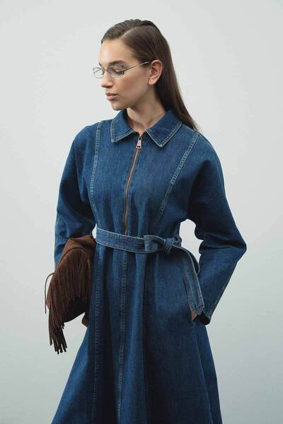 Hooopstore Τζιν μπλε φόρεμα με λεπτομέρεια με φερμουάρ