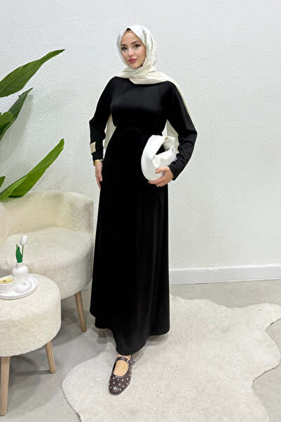 Tesettür Diyarı Φόρεμα Yade με Ζώνη από Ύφασμα Modal - Μαύρο