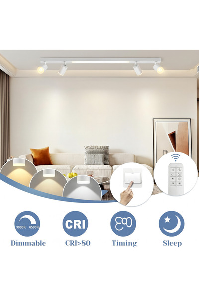 OEM CUPGOW LED Ceiling Light, 4 Spotlights, 38W, Dimmable, 3000K-6500K, 350° Rotation, White