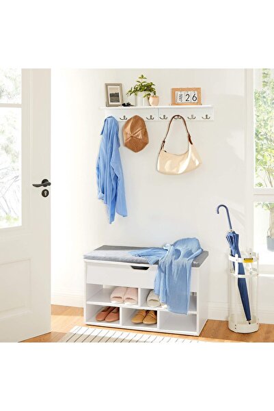 OEM SONGMICS hanging rack, MDF, 40x10.5x10.5 cm, 4 double metal hooks, max. 15.9 kg, white