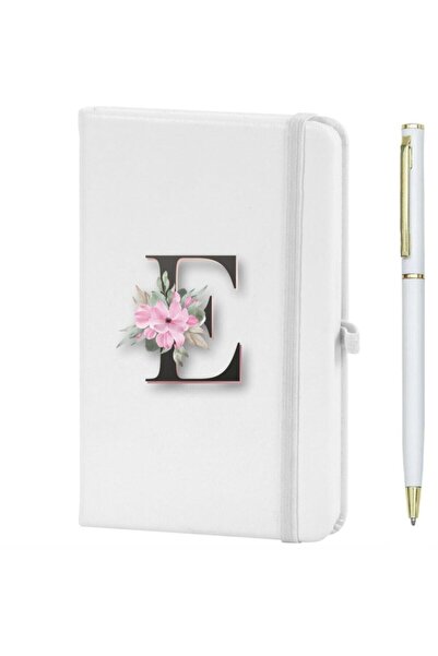 LİNOVERA Letter E Flower Pattern Printed Notebook