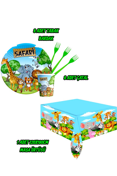 Evabrite Safari 8-Person Birthday Party Set - Safari Concept Birthday Decoration
