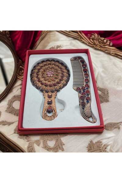 Bakır Center Mirror Comb Set Boxed Gift 12 cm Cast Copper Handcrafted Mirror Comb Set