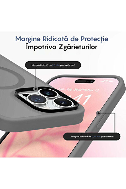 Casey Studios Magsafe Case iPhone 15 Pro, Slim, Wireless Charging, Raised Edges, Light Gray